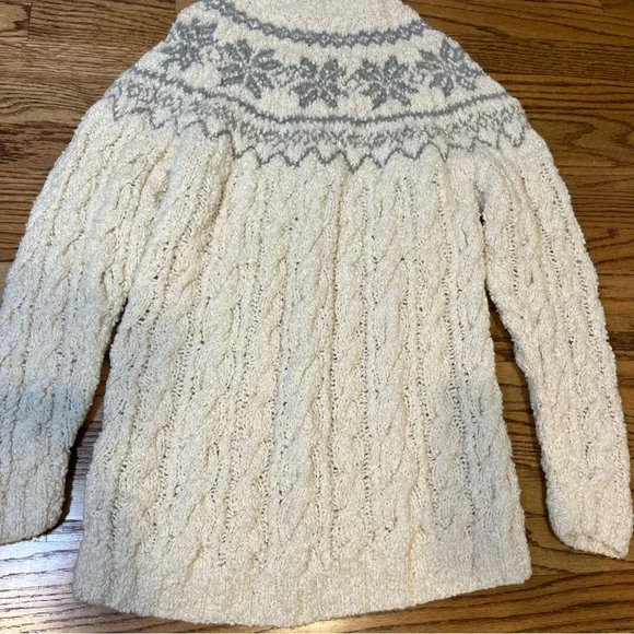 90s Jones New York Hand Knit Sweater S Ivory Gray Fair Isle Fisherman Wool Blend - Picture 8 of 8